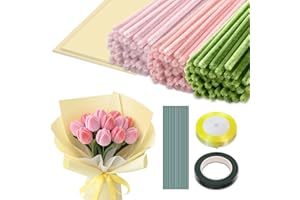 ROYAYA 300PCS Pipe Cleaner for Craft, 30cm Crafting Pipe Cleaner, Pink & Green Fuzzy Stick Craft Supplies, DIY Tulip Bouquet Kit Chenille Stem Handmade Flower Art & Craft Creative DIY Decoration for Beginner