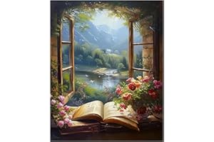 Miquans Art Peinture Par Numéros Pour Adulte, DIY Peinture Acrylique pour Adultes Enfants Débutants Facile Sur Toile (40×50 cm) Fleurs avec Peintures et Pinceaux, Rebord de Fenêtre