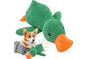 GENERISCH Indestructible Duck Dog Toy for Large Dogs, Cuddly Toy, Anti-Stress Squeaky Duck Made of Robust Plush, Interactive Chew Toy for Garden, Home and Travel, Water-, 45 x 12 x 38 cm