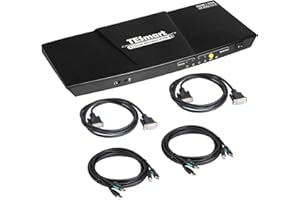 Switch KVM HDMI/VGA TESmart 4K@60Hz per due Computer e Due Monitor con Emulatore EDID, Convertitore UHD 4 Ingressi 2 Uscite, Audio/Microfono, USB 2.0, Telecomando/Pulsanti/Interruttore Termico