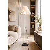 Umbrella Lambader Siyah Metal Tek Ayaklı Lamba Krem Modern Kırma Kumaş Başlık LAM07