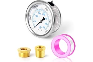 ERGAOBOY 0-350 Bar (0-5000 PSI) in acciaio inox 1/4" BSP 2,5" pollici FACE DIAL manometro a liquido WOG acqua olio gas montaggio posteriore