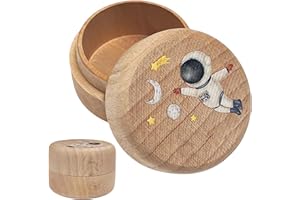 LARALILY Zahndose Milchzähne Mädchen, Milchzahndose Jungen Zahndose, Zahnfee Box Zahndose für Milchzähne mit niedlichem Motiv, Geschenk-Souvenir Aus Holz für Kinder und Frischgebackene Eltern (Astronaut)