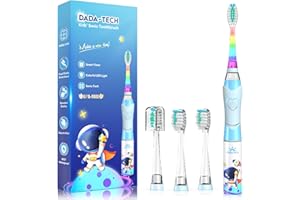 DADA-TECH Kids Electric Toothbrush 3-5-6-12, Toddler Toothbrush Girls Electric Toothbrush with Timer Rainbow LED Light Up Sonic Battery Powered Junior Childrens Electric Toothbrush (Astronauts Blue)