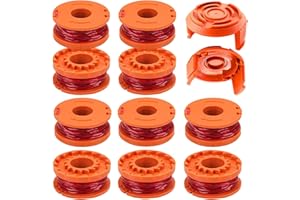ZAMDOE WA0010 Wymiana linii szpuli tnącej do Worx WG180 WG163 WG175 Przecinarka elektryczna, automatyczne podawanie, 3 m / 10 stóp 1,65 mm / 0,065" (10 szpulek, 2 nakrętki)
