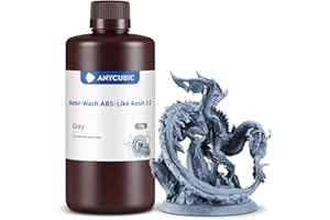 ANYCUBIC Wasser Waschbares ABS-Like Resin 3.0, 3D Drucker Resin mit Hohe Festigkeit und Zähigkeit, Geruchsarm, Hochpräzises 405nm UV-härtendes Harz für alle Harz 3D Drucker, Grau 1000g