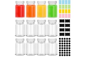 QINTORA 12 Petite Bouteilles en Verre Réutilisables de 60ml,Mini Bouteilles Verre avec Bouchon Hermétique,Bouteilles de Jus,pour Jus de Fruits,Shot de Gingembre,Whisky,Smoothies Boissons