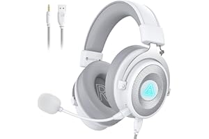 EKSA E900Pro Gaming Headset for PC PS5 PS4, Wired Headphones with Detachable Noise Cancelling Mic, 7.1 Surround Sound, USB&3.5mm Cable, LED Light, Over-Ear USB Gaming Headphones for Xbox One (White)