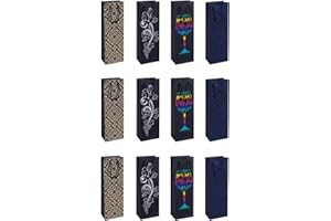 DONAU HOME Bolsas de regalo para botellas/Bolsa de vino / 12 unidades/laminada/ 12 x 35,5 x 8 cm/para todo el año, con asa, regalo, cumpleaños, santos, fiestas/mezcla de patrones