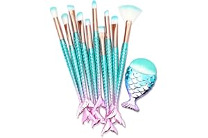 HOFASON 11PCS Makeup Brushes Set with Colorful Fish Tail Handle, Foundation Eyebrow Eyeliner Blush Cosmetic Concealer Brushes Women Gift Ideas Stocking Stuffers for Girls Kids Cute Make Up Tool Set