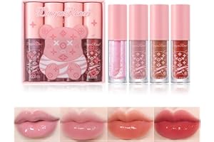 MAGGIDEA 4Packs Lip Oil and Lip Gloss Set, Lip Oil Hydrating Non-sticky Lip Glow Oil Tinted Clear Lip Plumper Moisturizing Lipgloss Set Gift For Women and Teenage Girl (01)