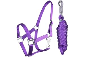 QHP Halfter-Set Beginner II Halfter + Führstrick mit Panikhaken verstellbar (Warmblut, Passion Flower)