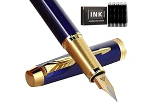 Zalantan Fountain Pen, Luxury Fine Point Smooth Writing Pen for Journaling With Gift Case, 10 Black Ink Cartridges and Ink Converter - Metal Writer Gifts (Blue)