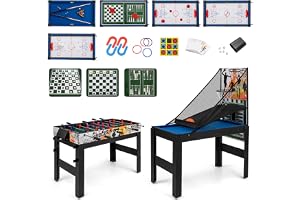 COSTWAY 14 i 1 spelbordsset, bordsspel multifunktionell med bordsfotboll hockey, biljard, bordtennis, bowling, shusleboard, schack, dam och backgammon, kombibord för barn och vuxna