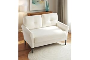 Domusensus 2 Seater Sofa, 123CM Modern Small Sofas, Comfy Couch with Spring Cushion, Velvet Two Seater Sofa With Wood Legs, Love Seat for Living Room, Small Couch for Bedroom, Beige