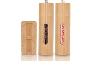 BOCHION Molinillo Pimienta 2PCS, Molinillo Especias Manuales de Madera, Salero y Pimentero con Ventana Acrílica Transparente&Núcleo de Molienda de Cerámica, Molinillo Sal para Pimiento, Sal Gorda, Hinojo