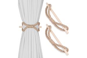 OCIOLI - Juego de 2 cortinas de cuerda de cáñamo y madera para cortinas, decoración de granja, decoración bohemia (cuerda de yute, 2)