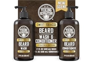 Viking Revolution - Beard Shampoo And Conditioner - Natural Beard Wash & Beard Conditioner With Argan & Jojoba Oils - Softens & Strengthens - Gifts For Men - Sweet Tobacco - 2 x 500 ml
