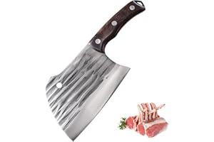 Fubinaty Couteau de Cuisine Fait à la Main Forgé Couteau à Hacher les Os Couteau de Chef en Acier à Haute Carbone Couteau à Viande Full Tang avec Poignée en Bois