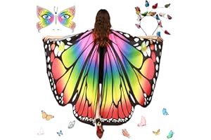 WINAROI Schmetterling Kostüm Damen,Tragen Einer Schmetterlingsmaske und Schmetterlingshaarzubehör Set,Flügel kostüm,Karneval Kostüm Damen,Flügel-Umhang mit Schmetterlings für Halloween Karneval
