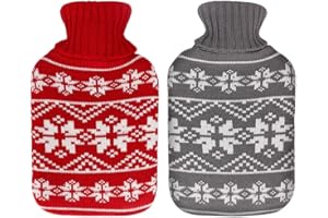 Hot Water Bottle with Cover UK, Welltop 2 Pack Hot Water Bag, 1.8 Litre Giant Hotwater Bottle with Knitted Cover
