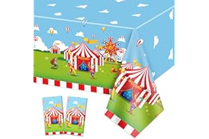 QUERICKY 4 pezzi Tovaglie a tema circo, 220x130cm carnevale rettangolo copritavolo, rosso e bianco a strisce tovaglia per bambini festa di compleanno, circo carnevale decorazioni festa forniture