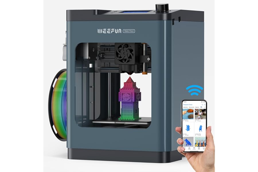 Tina2 Plus 3D Printer, WEEFUN 250mm/s High Speed FDM 3D Printers Fully Open Source, Auto Leveling Mini 3D Printer with WiFi Cloud Print, Fully Assembly 3D Printers for Beginners, Office, Home, School