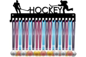 CREATCABIN Porte-Médaille Présentoir Cintre Sports Hockey Support Mural en Métal avec 20 Crochets pour Course Football Coureurs Joueurs Gymnastique Gymnaste Plus 60 Médailles Noir 15.7 x 5.3 Pouces