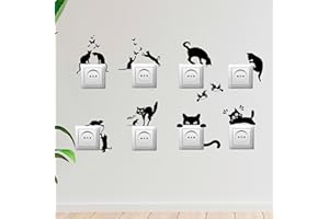 CREATIVASS Vinilo Adhesivo Pared Gatos Divertidos Enchufe Salón Comedor Habitación Matrimonio Dormitorio Vinilo Decorativo Muebles Pegatina Ventana Decoración Pared Hogar (8 UNIDADES, Gatos Negros Para Enchufes)