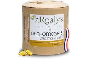 Omega 3 DHA | Huile d’algues - Naturel - Ultra Pure | Vegan | 60 capsules | 250 mg DHA/Capsule | Fabriqué en France | Argalys Essentiels