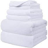 Polyte - Microfiber Bath Towel Set Plush and Anti-Lint - Quick Dry - Pack of 6 (White)