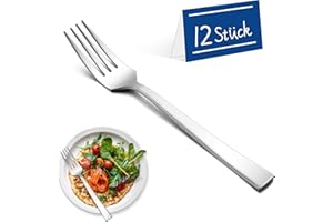 Joyfair Juego de 12 tenedores de mesa de acero inoxidable de 19,5 cm, modernos tenedores de comedor, pulido con espejo y apto para lavavajillas