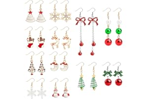 FADCAER 12 Paires Boucle d'Oreille Pendante Noël, Boucles d'oreilles Noel pour Femme, Boucles d'oreilles Flocon, Boucles d'oreilles Sapin de Noël pour Femmes Filles Cadeaux pour Fille Amie Collègue