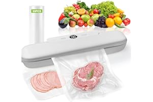 Foyucool Machine Sous Vide Alimentaire avec 30 Sacs, Appareil de Mise Sous Vide Professionnel, Scellage Simple ou Extraction d'Air, Parfaite pour Préparation, Restes et Stockage, Blanc