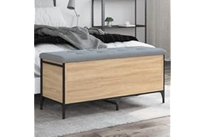 IKAYAA Banco de Almacenamiento Taburete de Almacenaje Banco pie de Cama Baúl con Caja de Almacenamiento para Dormitorio Salón Entrada Roble Sonoma 102 x 42 x 45 cm