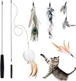 BTkviseQat Interaktives Katzenspielzeug Feder, Katzenspielzeug Einziehbare Natürliche Federstab Katze Spielzeug mit 5…