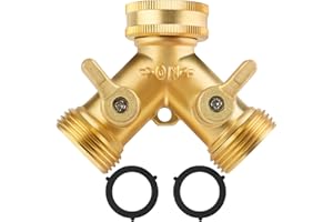 Flintronic 2 Way Brass Hose Splitter, 3/4" Tap Garden Hose Connector, Y Valve Tap Connector with Individual On/of, Faucet Splitter for Garden, Outdoor, Lawn, Courtyard, Kitchen
