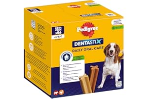 Pedigree DentaStix Hundesnack für mittelgroße Hunde (10-25kg), Zahnpflege-Snack mit Huhn und Rind, 1 Packung je 56 Stück (1 x 1.44 kg)