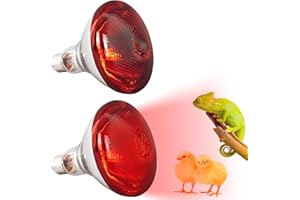 BAIFULAI - Juego de 2 lámparas calefactoras de luz roja para pollitos, 150 W E27, cristal de cuarzo grueso para gallinero, lechones y cachorros, vida útil: 5000 horas