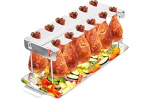 Yizemay Supporto per cosce di pollo, accessori per barbecue, accessori per barbecue a gas, robusto supporto per pollo in 100% acciaio inox con vaschetta di raccolta, resistente al forno per 12 cosce