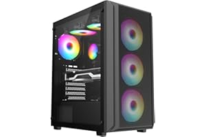 iONZ KZ10 PC Gaming Case Mid Tower ATX Tempered Glass With 4 x 120mm ARGB Fans - Black