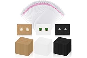 GLARKS 800 Tarjetas de Aretes de 2,5 x 3,5 cm Con Parte Trasera y Kit de Bolsas Autosellantes - 3 Colores de Exhibición y Soporte Para Aretes