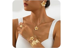 XFSRG Boucles d'Oreilles Femme Fleur Dorée Élégante Bijoux Femme Collier Bracelet Acier Inoxydable pour Toutes Occasions