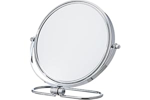 HIMRY Espejo Plegable, de Doble Cara, cosmético, Aprox. 20 cm, Aumento 7X, Giratorio 360°. Espejo cosmético, de Mesa, 2 Espejos: Normal y Aumento 7X, Cromado, KXD3125-7x.