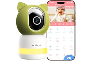 Outinput 2K 4MP Niania Elektroniczna - Elektroniczna Niania z Kamerą Obracaniem 355 °, Wykrywanie AI, śledzenie, Alerty Paszowe, 2 -drożne Rozmowy, Kołysanki, Kontrola Aplikacji