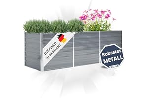 DELUKE Hochbeet für Garten OSKAR Grau | 240x80x77cm | Verzinkter Stahl | Wetterfest | Gartenbeet Kräuterbeet Blumenbeet Beet hoch Frühbeet für Garten Gemüsebeet