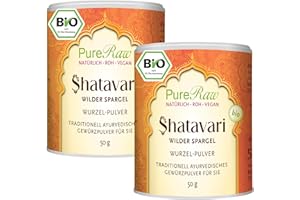 ‎PURERAW Shatavari Powder Organic (Vegan Ayurvedic Raw Food) Asparagus Racemosus - Ayurveda Root Powder without Additives - Bottled & Controlled in Germany - Indian Asparagus | PureRaw Pack of 2 (2 x 50 g)