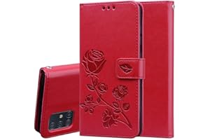 HAOYE Funda para Samsung Galaxy Note 10 Lite/A81 Funda, Suave PU Cuero Flip Carcasa Case Cover, Cubierta Magnética en Relieve de la Rosa, Billetera con Soporte/Tapa Tarjetas. Rojo