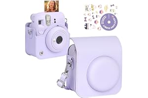 Texliney Tasche Schutzhülle für Fujifilm Instax Mini 12 Sofortbildkamera PU Leder Reisetasche mit Film Tasche und verstellbarem Schultergurt, Kompatibel mit Instax Mini 12 11 9(Lilac Purple)