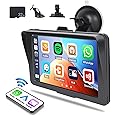 7 inch Portable Car Stereo with Wireless Apple CarPlay Android Auto, 1080P Touch Screen Portable Car Radio Audio with Airplay Mirror Link AUX-in Bluetooth FM Transmitter 32G TF Card for 7-32V Car